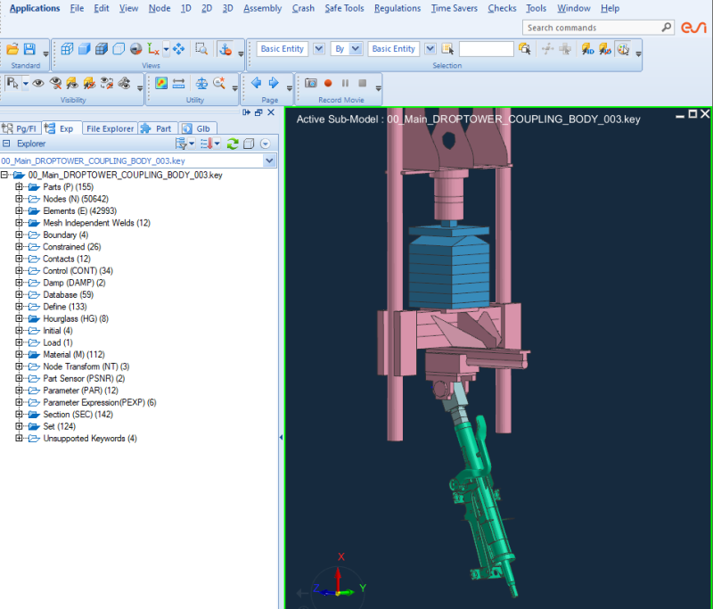 Simulation image showing main droptower coupling body